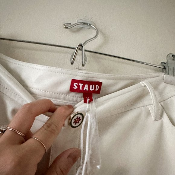 STAUD Eli Ivory White Vegan Leather Straight Leg Pants Size 16 - Picture 11 of 13